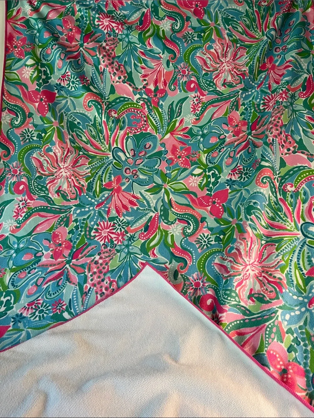 Lilly Pulitzer Oversized Beach Lounge Towel featuring a vibrant, tropic print